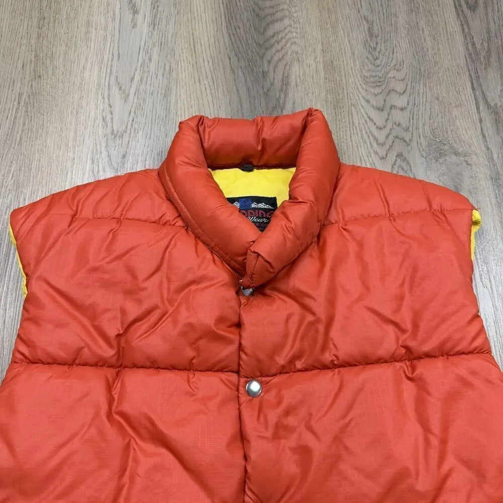 Vintage Gladding Vest Mens XL Orange Nylon Puffer Snap Front Ski 70s Outdoor